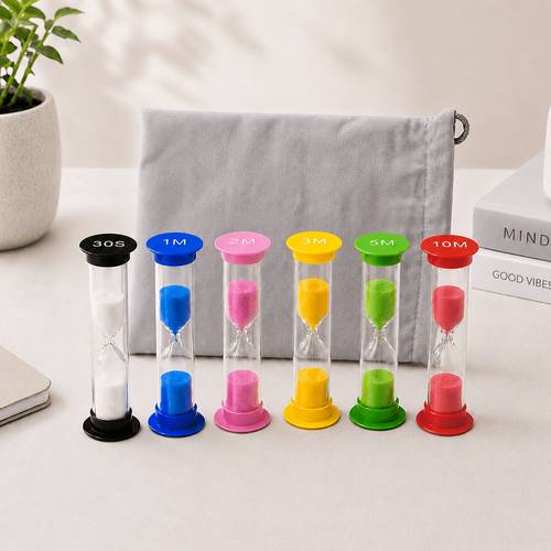 7pcs set 1 bag 6 hourglass sand clocks 30s 1 2 3 min plastic visual timers for classroom cooking potty training games timer set for office durable hourglass sand