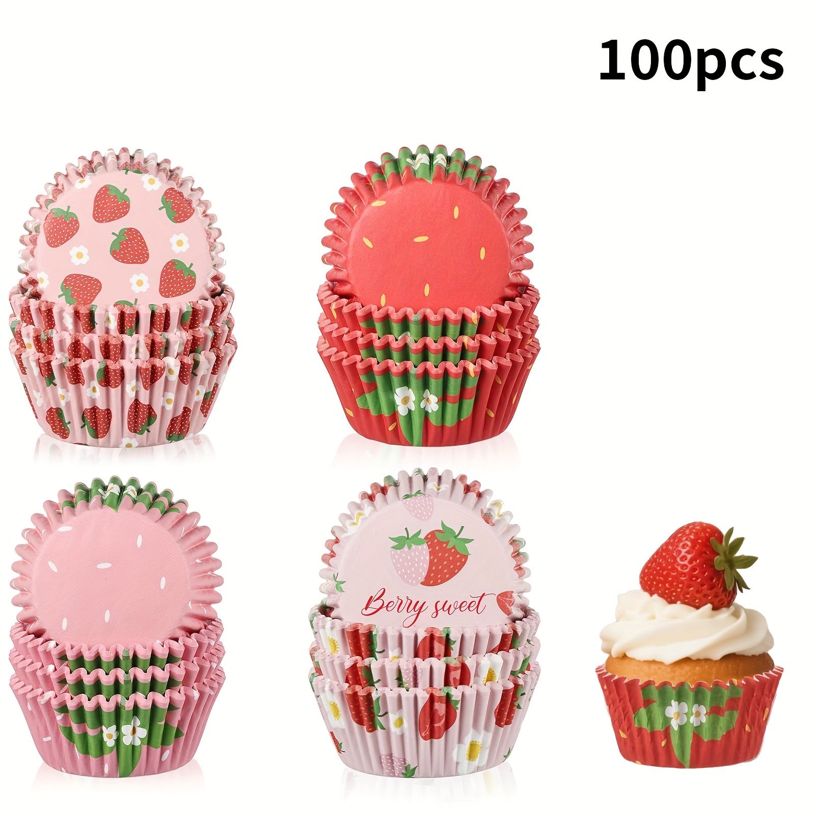 E-shop 100/200/300 Stück, Mischfarbige Erdbeermuster Backförmchen, Geeignet für Brot, Kuchen Eierkuchen, für Haushaltsküchen Restaurants, Backzubehör,
