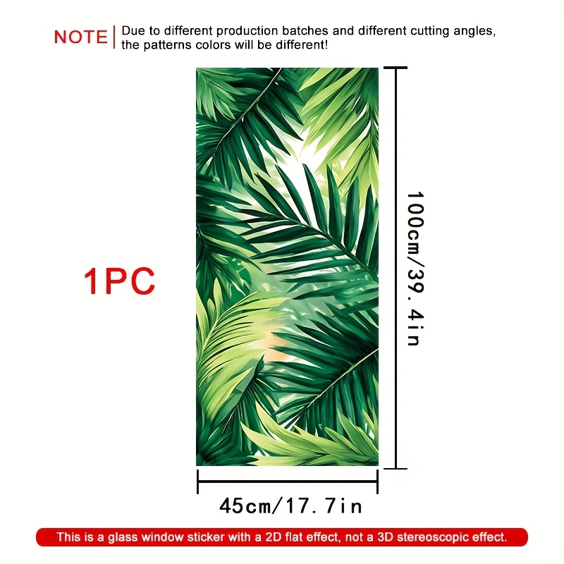 TEMU Film adhésif décoratif pour vitres 2D plat, 1 rouleau motif feuille de palmier tropical, 45×100 cm, matériau PVC , adsorption électrostatique,