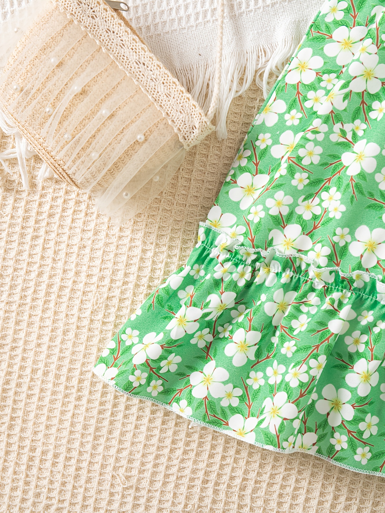 girls summer short sleeve light green floral - Temu Oman