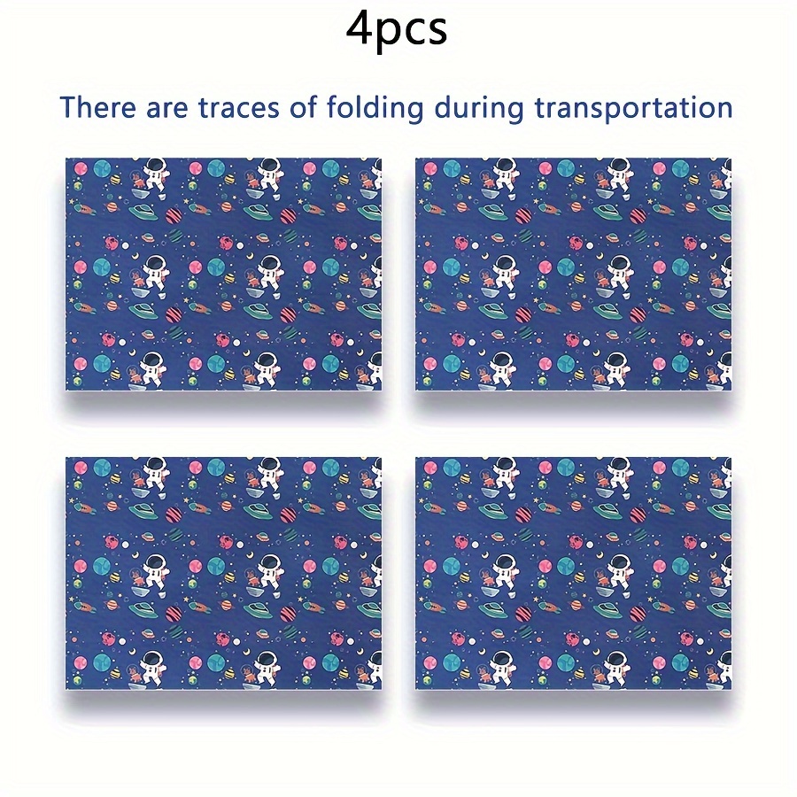 4pcs Of Outer Space Astronaut Wrapping Paper, Birthday Gift Wrap, Galaxy Astronaut Planet Rocket Design, Star And Navy Blue Gift Wrapping Paper, Suitable For / Party Gifts