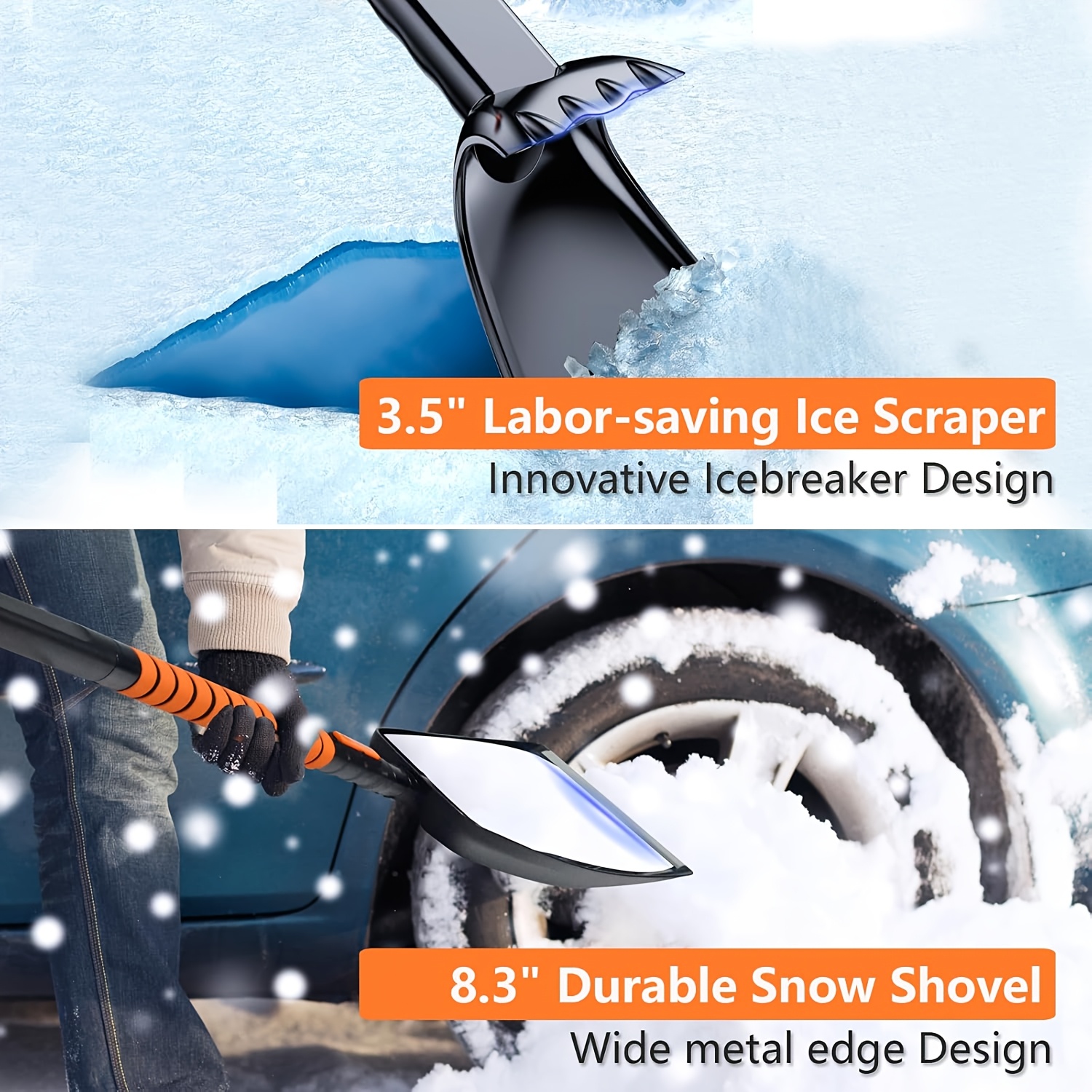 Kit Balai et Pelle à Neige 5-en-1 | Extensible à 270° avec Poignée en Mousse, Grattoir à Glace pour Pare-brise de Voiture, Essentiels d'Hiver, Urgence pour Voiture, Camion, SUV - MOTOMATE