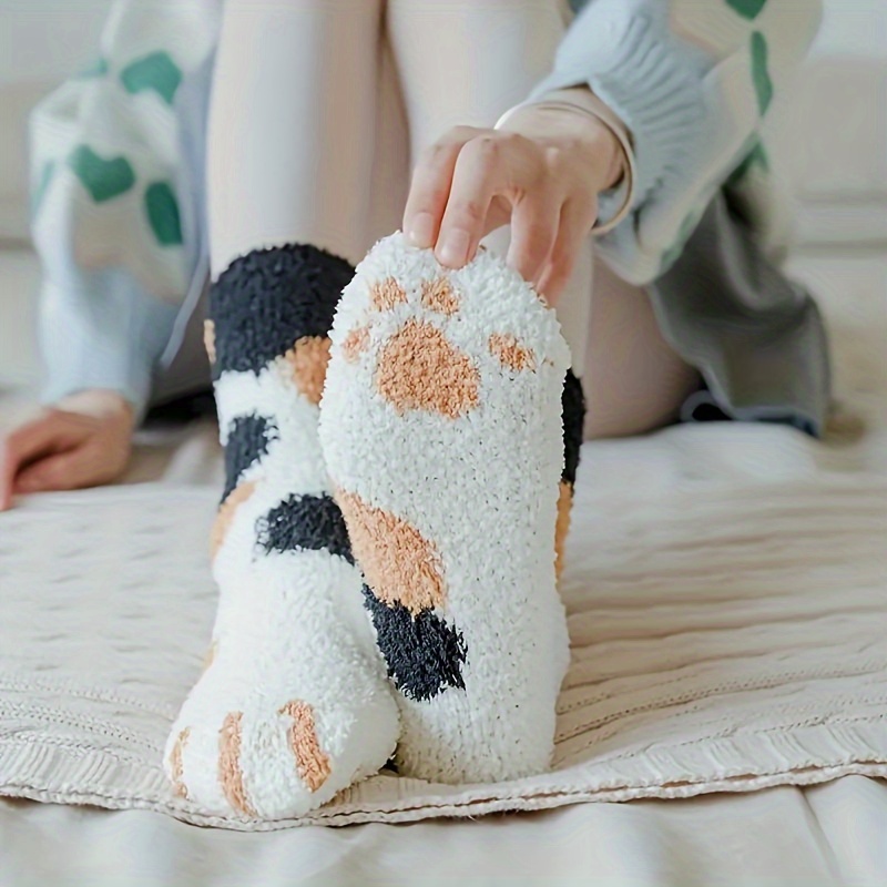 

[customer ] Cozy Paw Coral Fleece Socks For Women - Thick, Warm Socks With 97% Polyester & 3% Spandex , Home Sleeping