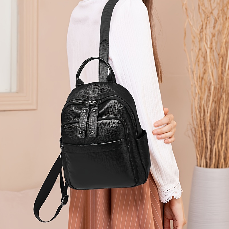 mochila cuero mujer negra correas ajustables Temu Uruguay