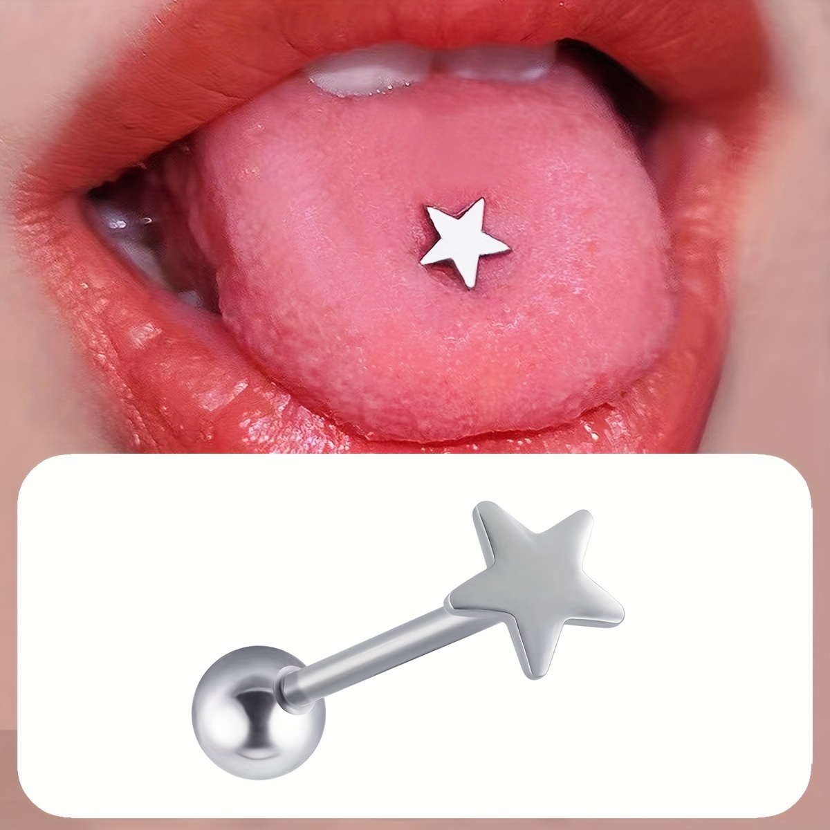 1pc Screw-fix Stainless Steel Star-shaped Barbell Rod Tongue Frenulum Piercing Stud Tongue Web Piercing