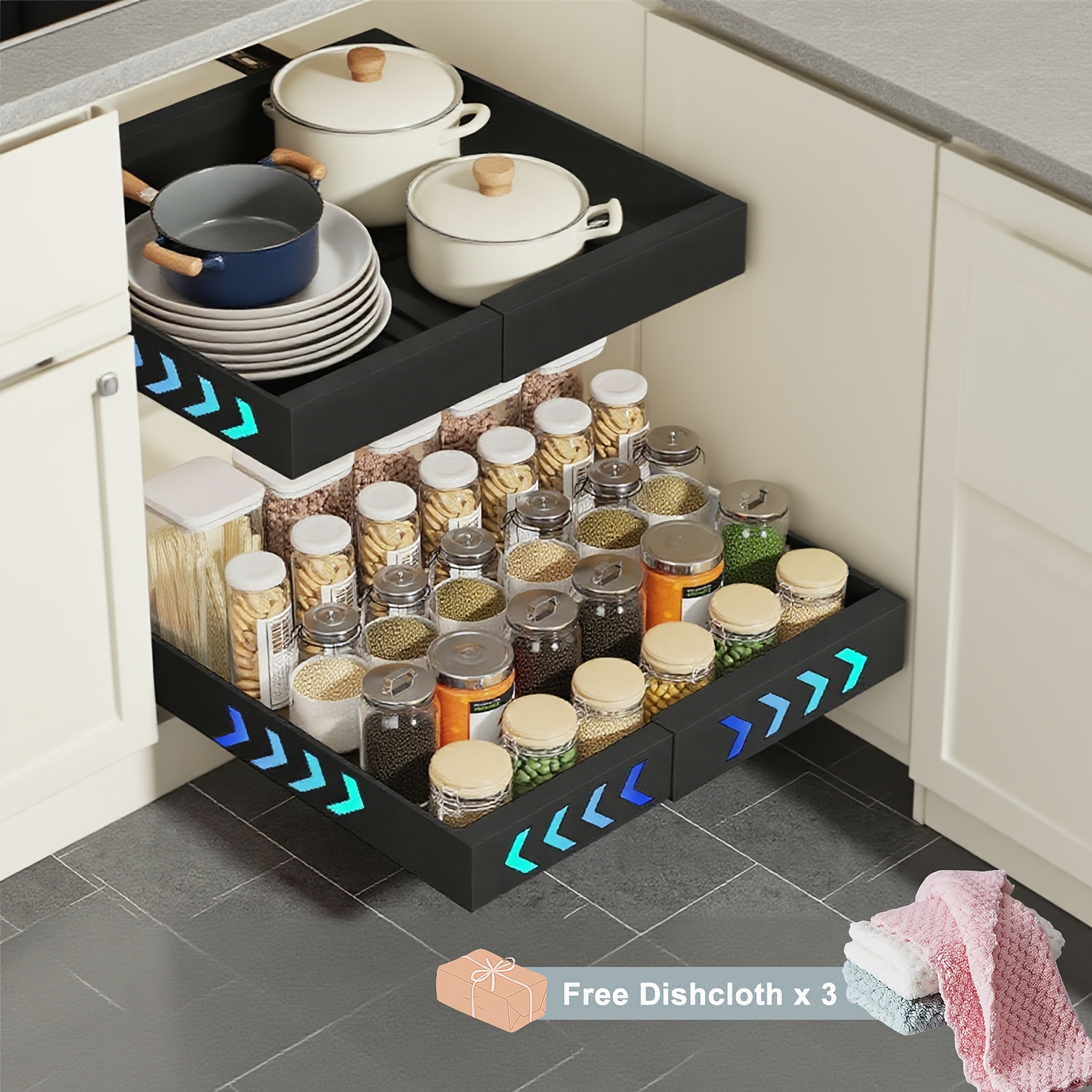 TEMU A Set Of 2 Pull-out Cabinet Organizers - Expandable Sliding Drawer Sticky Heavy-duty Storage Rack, Suitable For Kitchen Cabinets, Cabinet