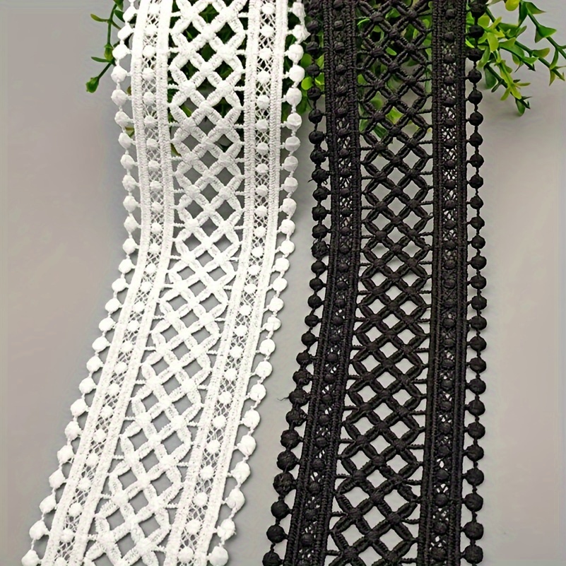 

2 Yards Crochet Lace Fabric Trim, Black And White, Dress Sewing Edging With Embroidery Craft, For Diy Clothing Decoration