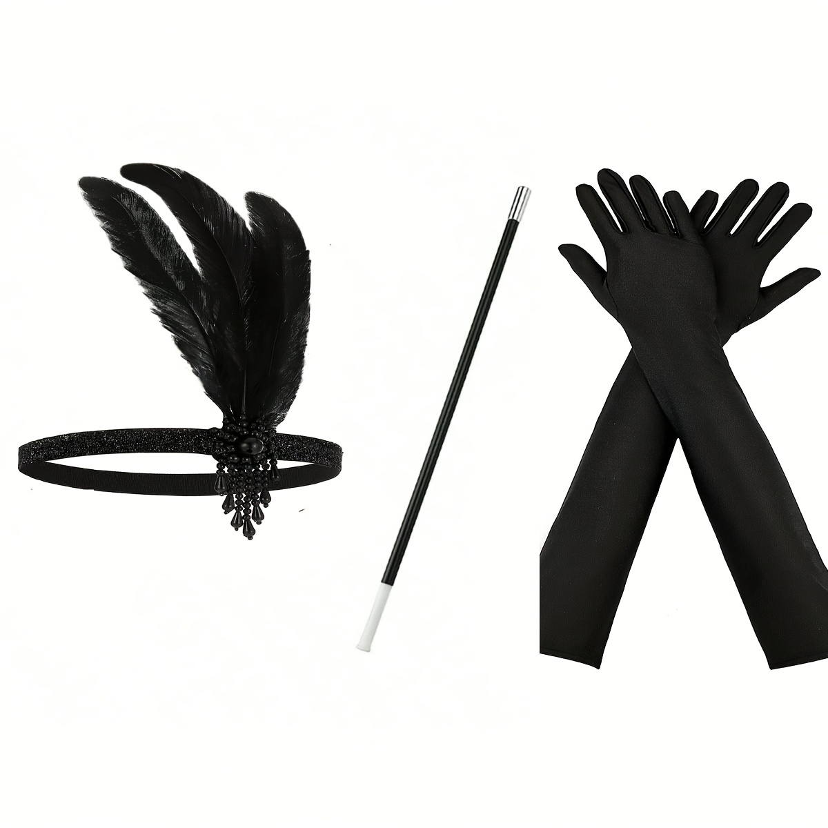 E-shop 1920er Jahre Damen-Party-Maskenball-Kopfschmuck Ohrringe, gefiederter Vintage eleganter verführerischer High-End-Kopfschmuck 2er- oder 3er-Set,