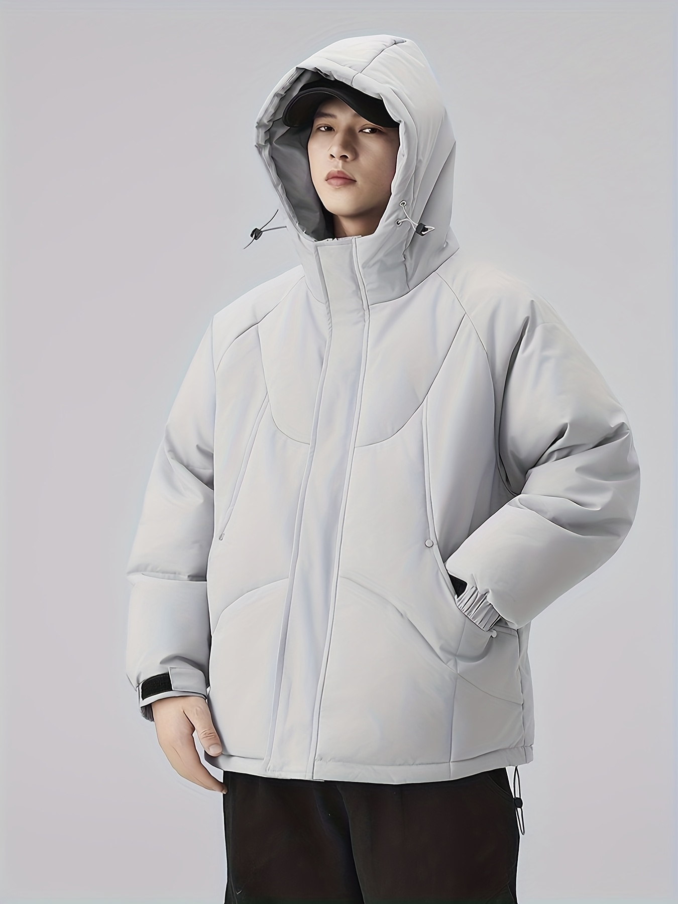 Men's Vintage Patchwork Padded Hooded Jacket, Thickened & Warm