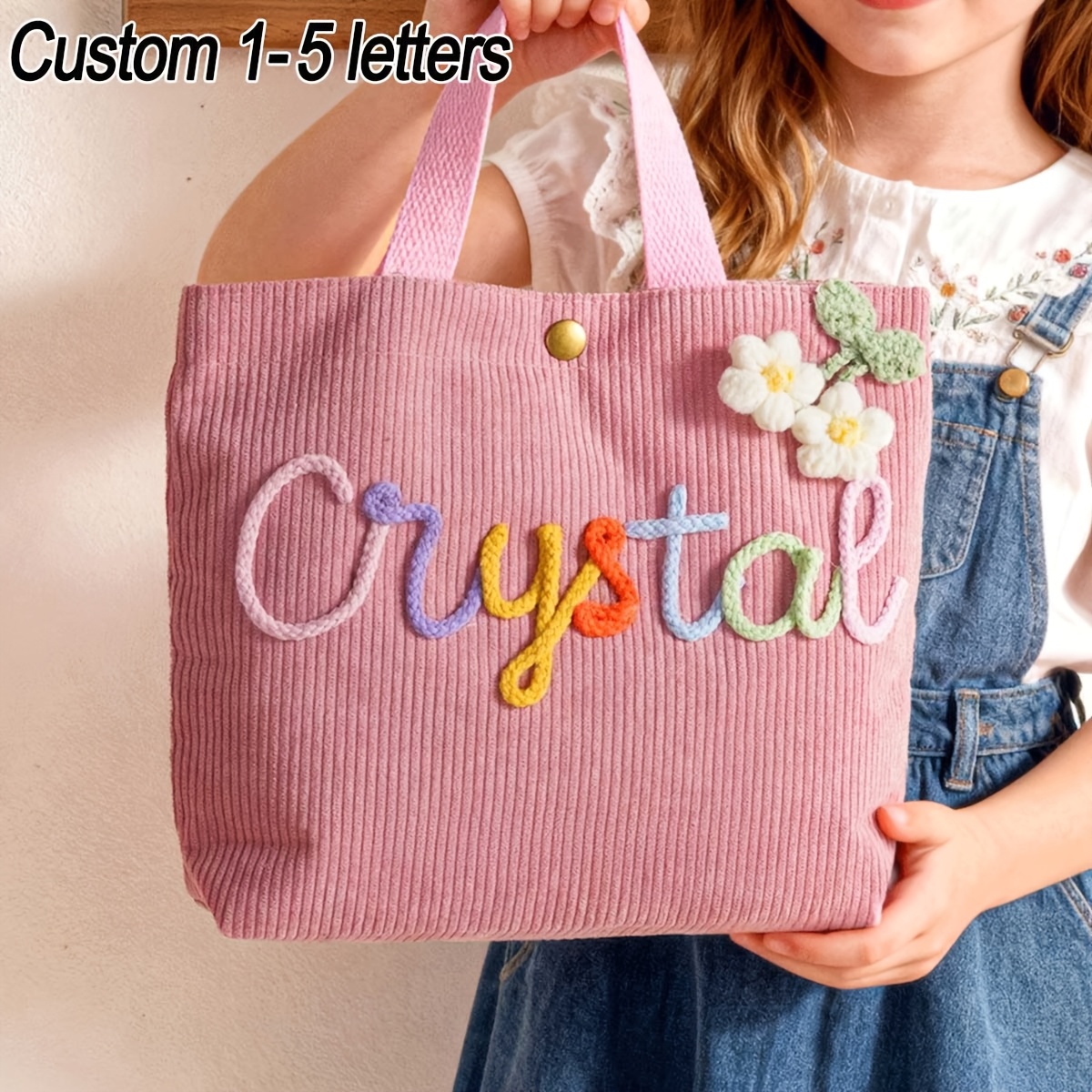 TEMU [customization] 1pc Personalized Women's Handbag, Corduroy Handbag, Versatile Everyday Bag, Party Gift/holiday Gift