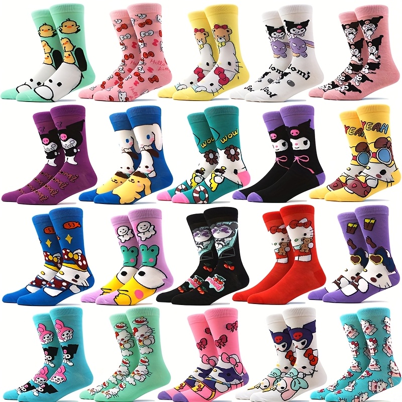 Image of 10 Pairs Of Unisex Cartoon Socks That Are Fun, Cute, Comfortable, Breathable, And Stretchy, Suitable For Gifts, Parties, And Everyday Wear