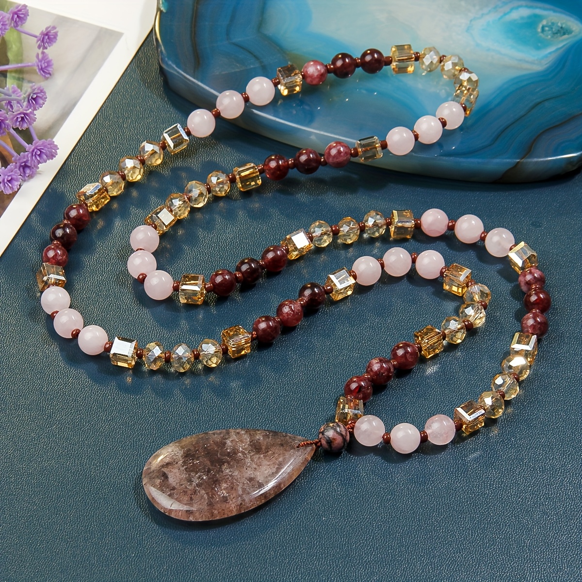 TEMU Chaîne de pull avec pendentif de rose de style bohème, et durable, un cadeau d'anniversaire parfait pour votre (texture et couleur du pendentif