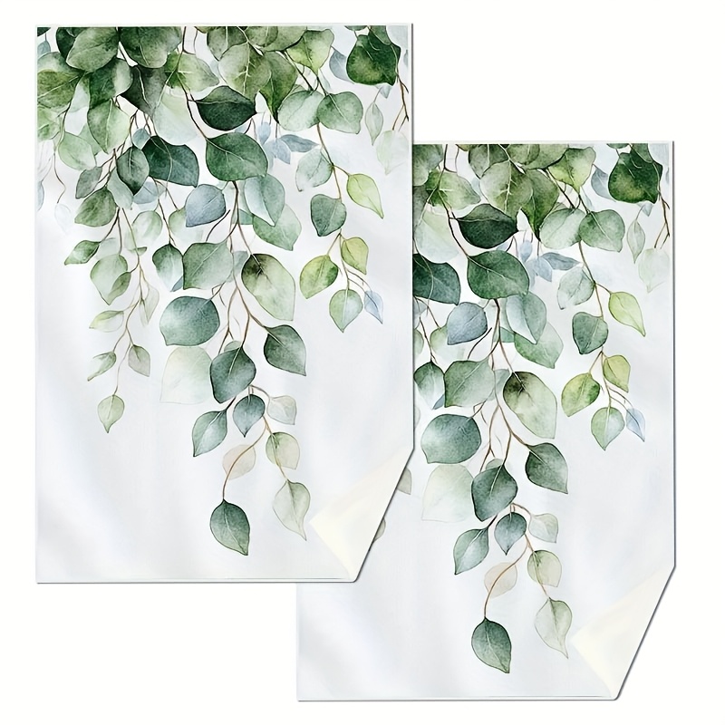 TEMU Set Of Watercolor Eucalyptus Leaves Patterned Hand Towels For The Bathroom, Measuring 18x26 Inches. Soft Tea Towels Are Ideal For Farmhouse ,
