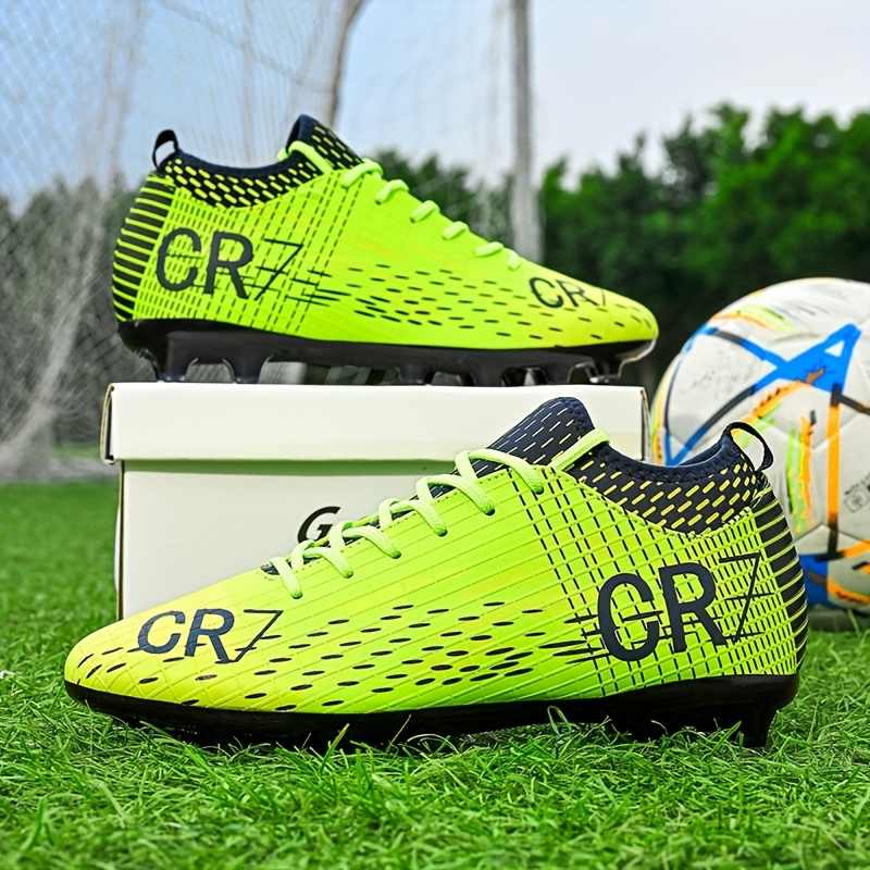 cr7 фудбалски чевли - црни со сини и зелени ленти, неносливи, дишливи, професионални чевли за натпревари и , за сите , издржливи чевли за вештачка трева, pu/ткаенина горен дел, tpu подметка, чевли со врвки, спортски чевли|професионални фудбалски чевли|чевли со врвки детали 4