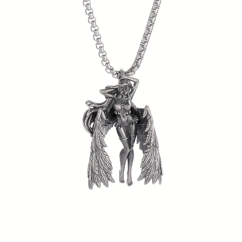 Image of A Single Piece Of A -style Necklace Featuring A Double-winged Pendant, Suitable For Men And Women, Perfect For Casual Couples' Additions