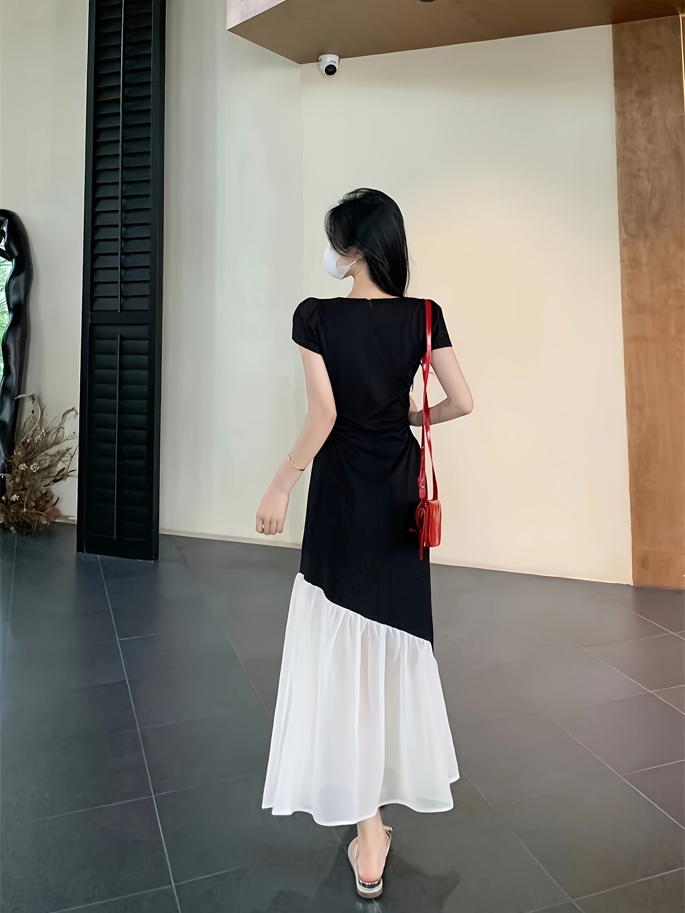 womens korean inspired square neck a line dress short sleeve