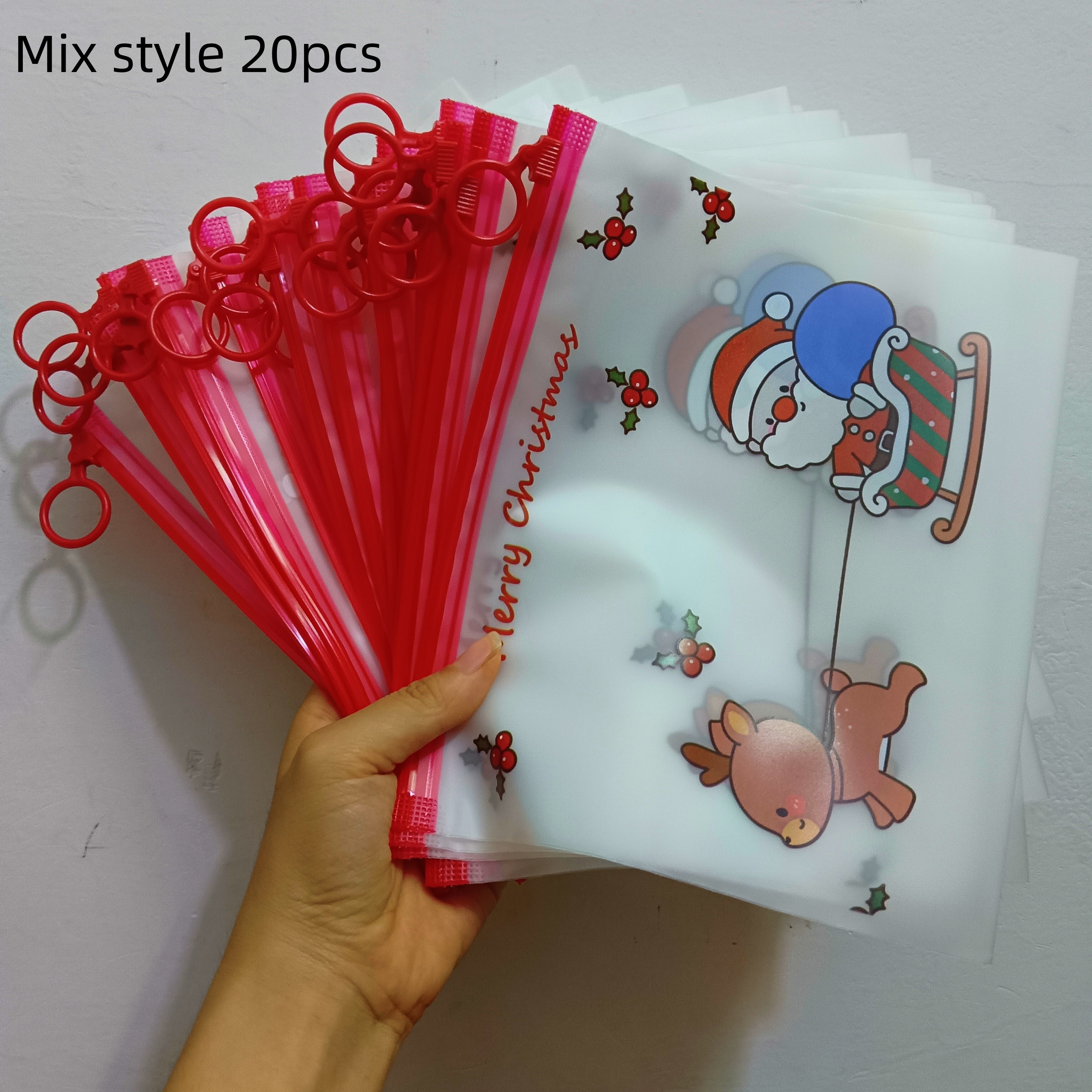 TEMU Set Of 20 Christmas-themed Ring File Bags Made Of Soft Pvc, Perfect For Organizing Office Supplies. Each Bag Measures 6.69x8.27 Inches And Is