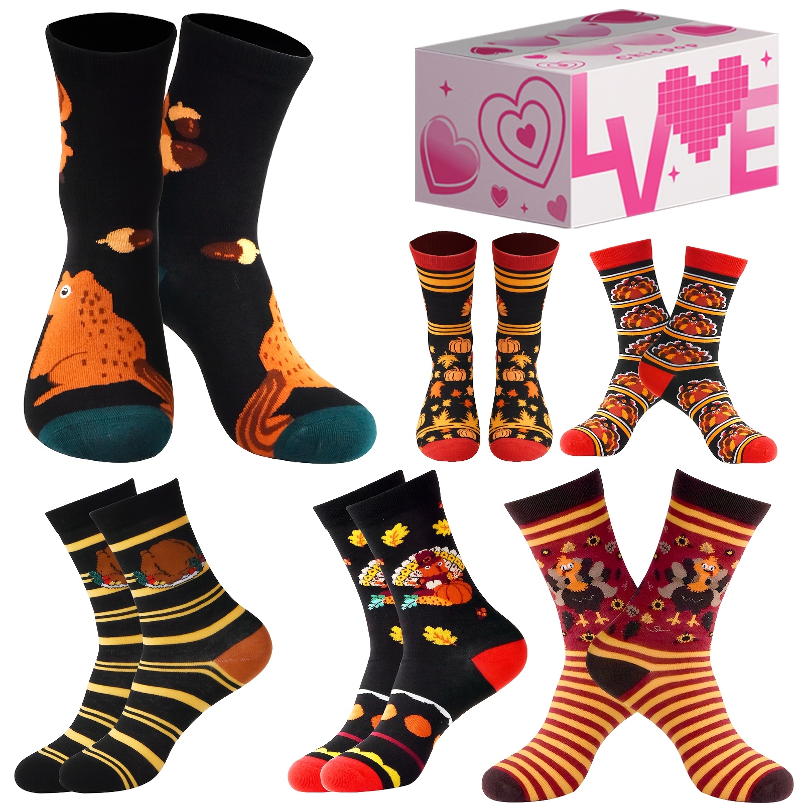 

6 Pairs Funny Pattern Print Socks For Men Women Fun Cozy Crazy Novelty Socks