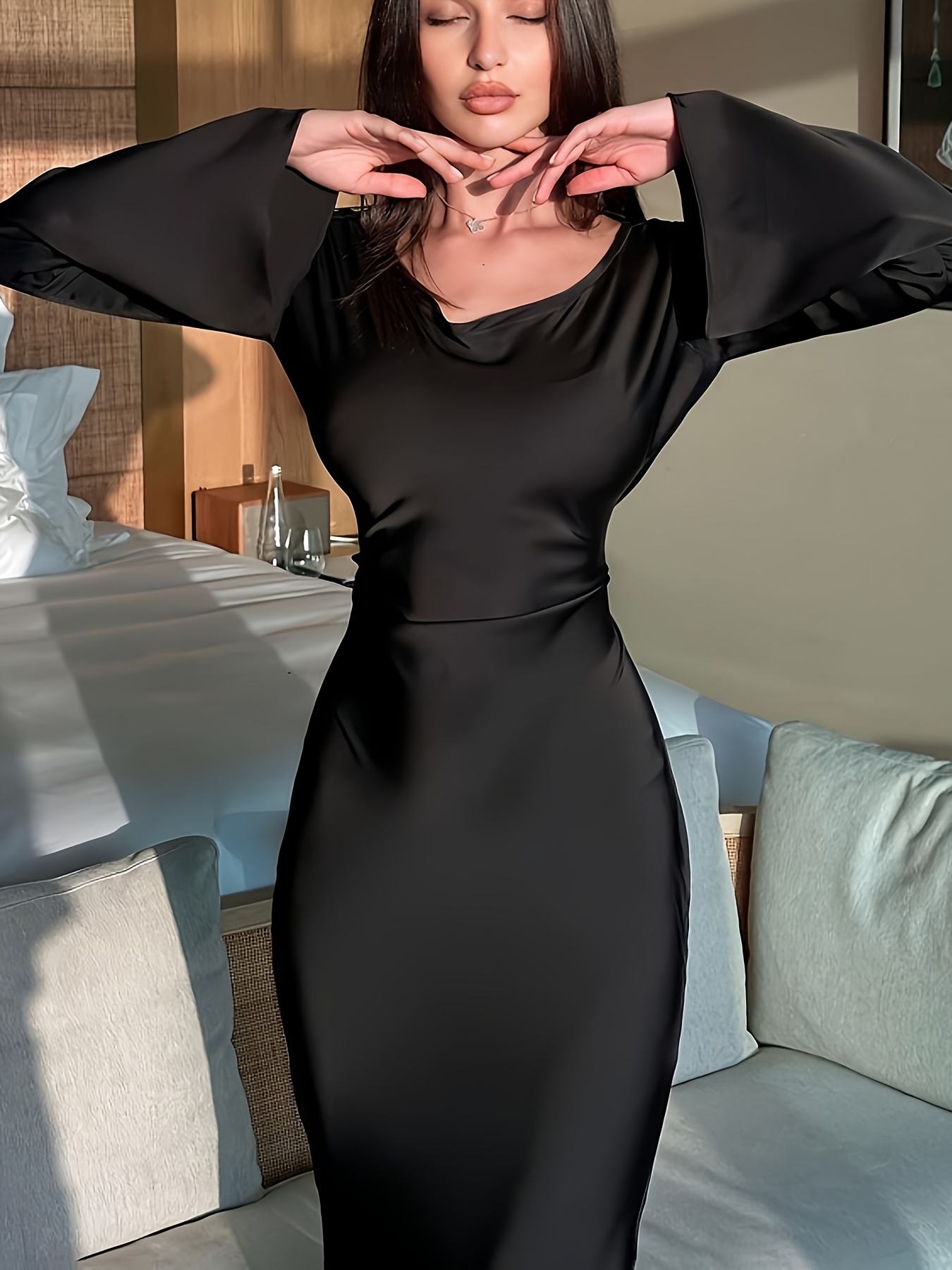 slim fit dress slacks Tuckernuck Black Cape Chiffon Mayfield Dress Black / M