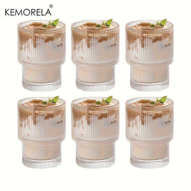 

6pcs, 180ml/330ml Stackable Ribbed Glass Tumblers, Iced Coffee Cups, Juice Cups, Origami Style Glass Cups, Suitable As Holiday Gift, 6oz/11oz