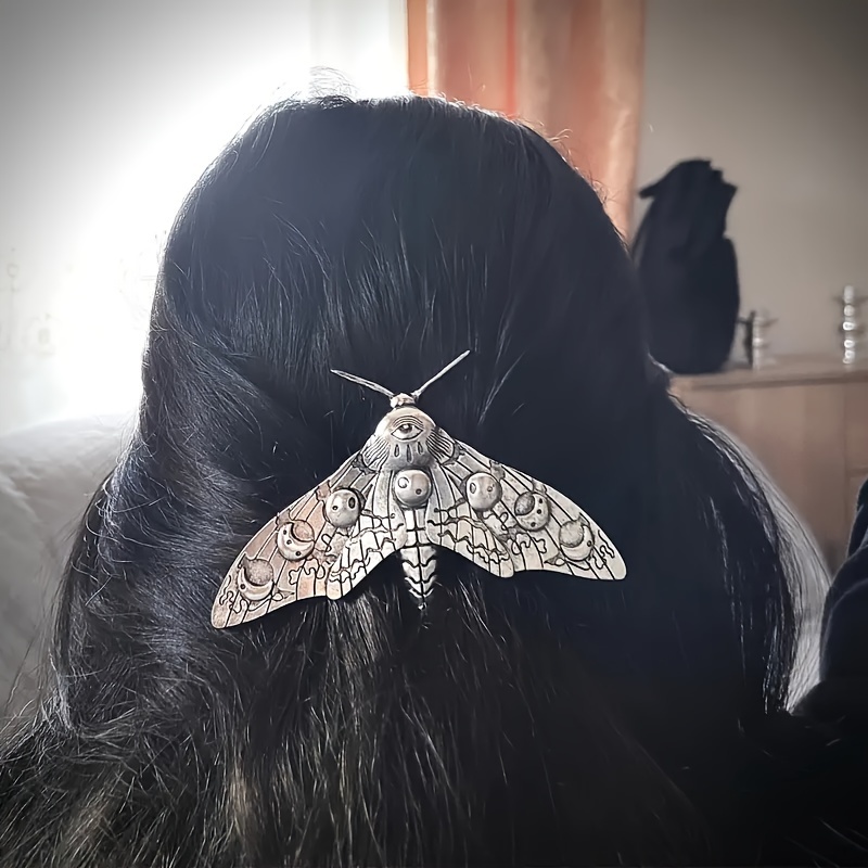 

Elegant Vintage Moth Hair Clip - Gothic Silvery Zinc Alloy Bow Accessory For Women, &