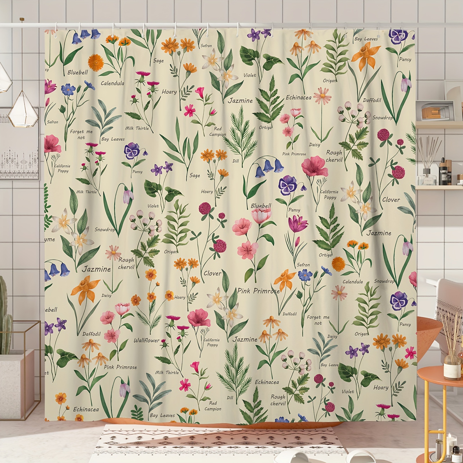 

1pc Plant Shower Curtain, Retro Rustic Shower Curtain, Polyester Fabric 180×180cm/72"×72" Waterproof Shower Curtain With 12 Hooks, Suitable For Apartment Dormitory Bathroom Or Bathtub Decoration