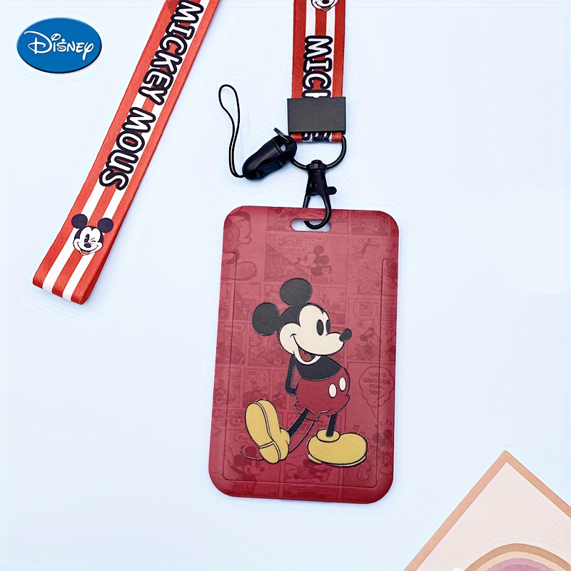 Mickey Minnie ID Badge Holder Lanyard Keychain, Name Tag Holder with Clip, Detachable Card Holder Sleeve Phone Lanyard for Teacher Nurse Students