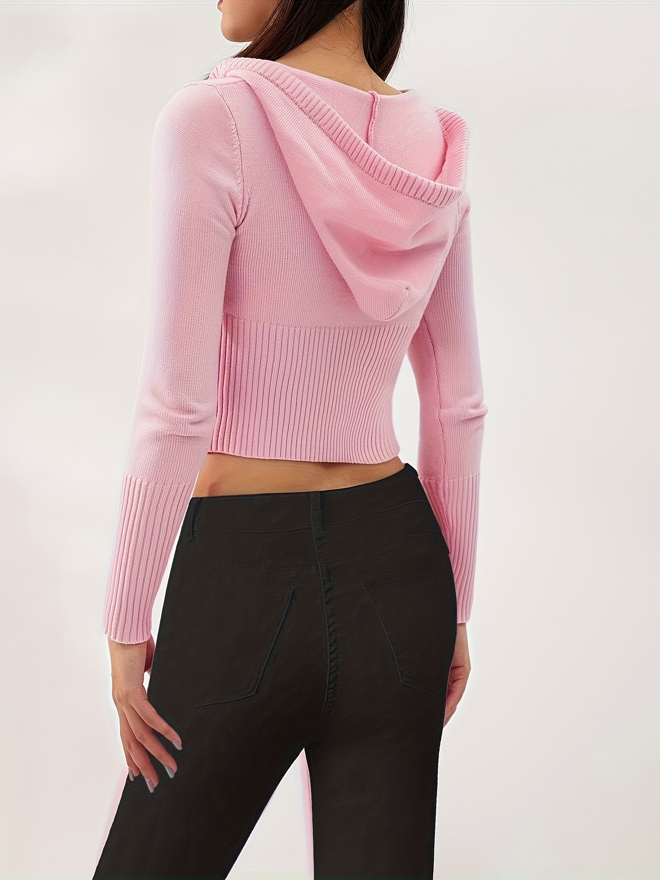 y2 hooded knit cardigan sexy long sleeve zip - Temu