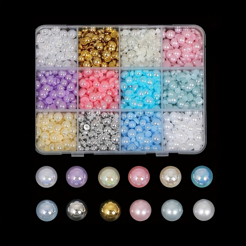 E-shop 12 Stk. gemischte 3D-Perlglanzfarben aus Harz, halbrund, vielseitig flach für Nagelkunst-DIY-Dekorationszubehör