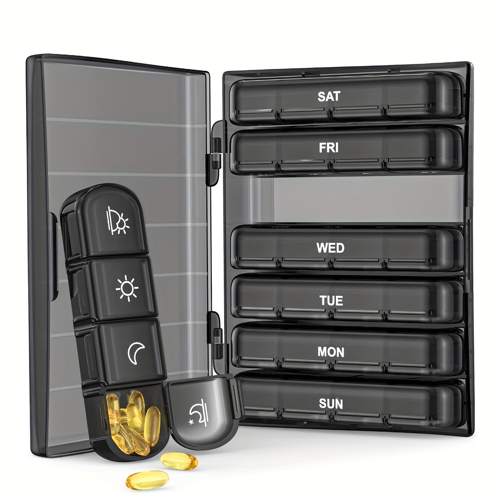 1pc Large Weekly Pill Organizer With 7-day Medication Box (/pm Labels) - Portable Travel Case Suitable For Vitamins, Supplements, Fish Oils & Medication