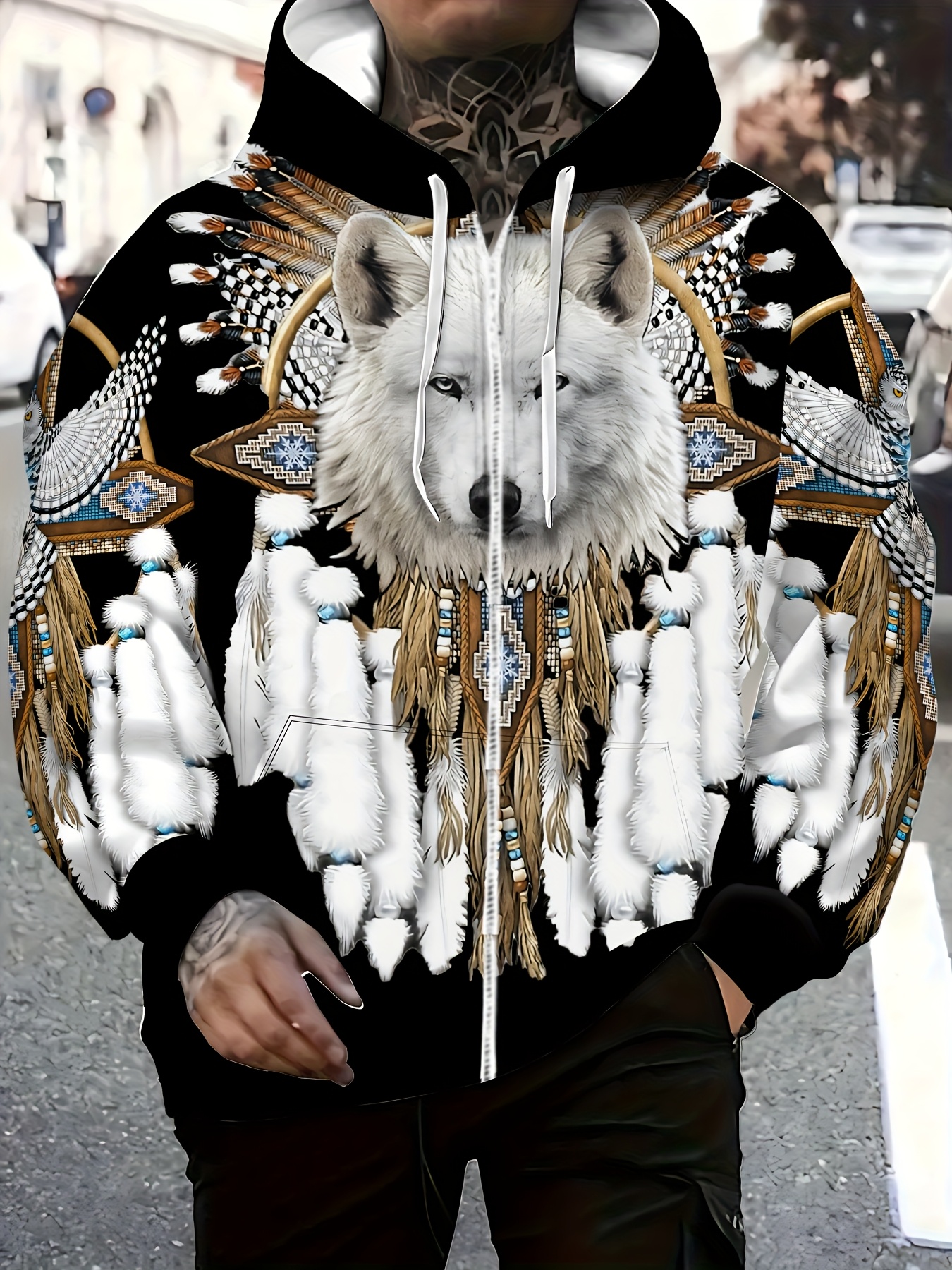 Zip Hoodie Wolf Hoodie Herren ENLACHIC Mens Novelty Cool 3D Galaxy