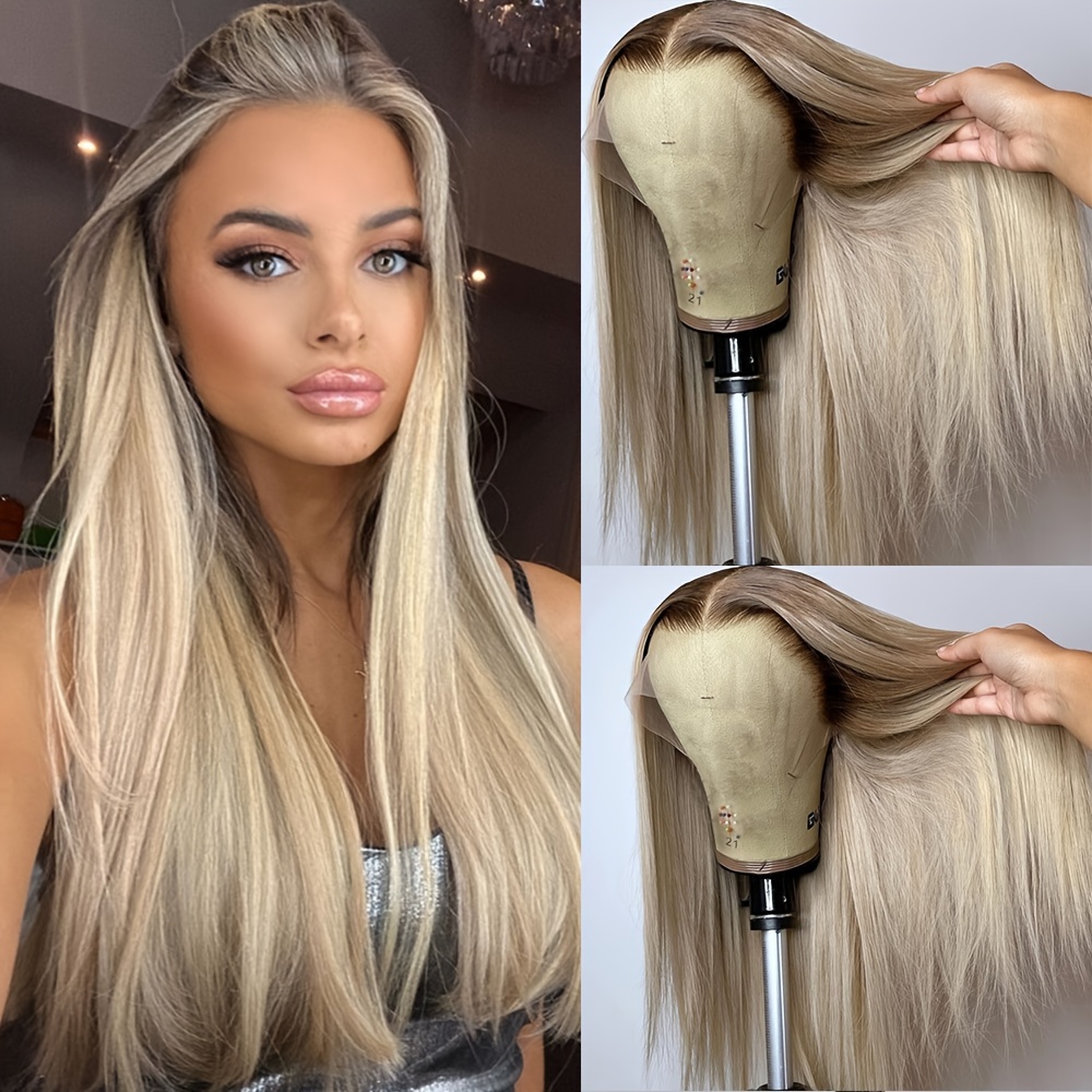 White Blonde Lace Front Wig 22-26 inches!! 22 Inch Blonde Lace Front Wig Human Hair Bone Straight Human  main image 4