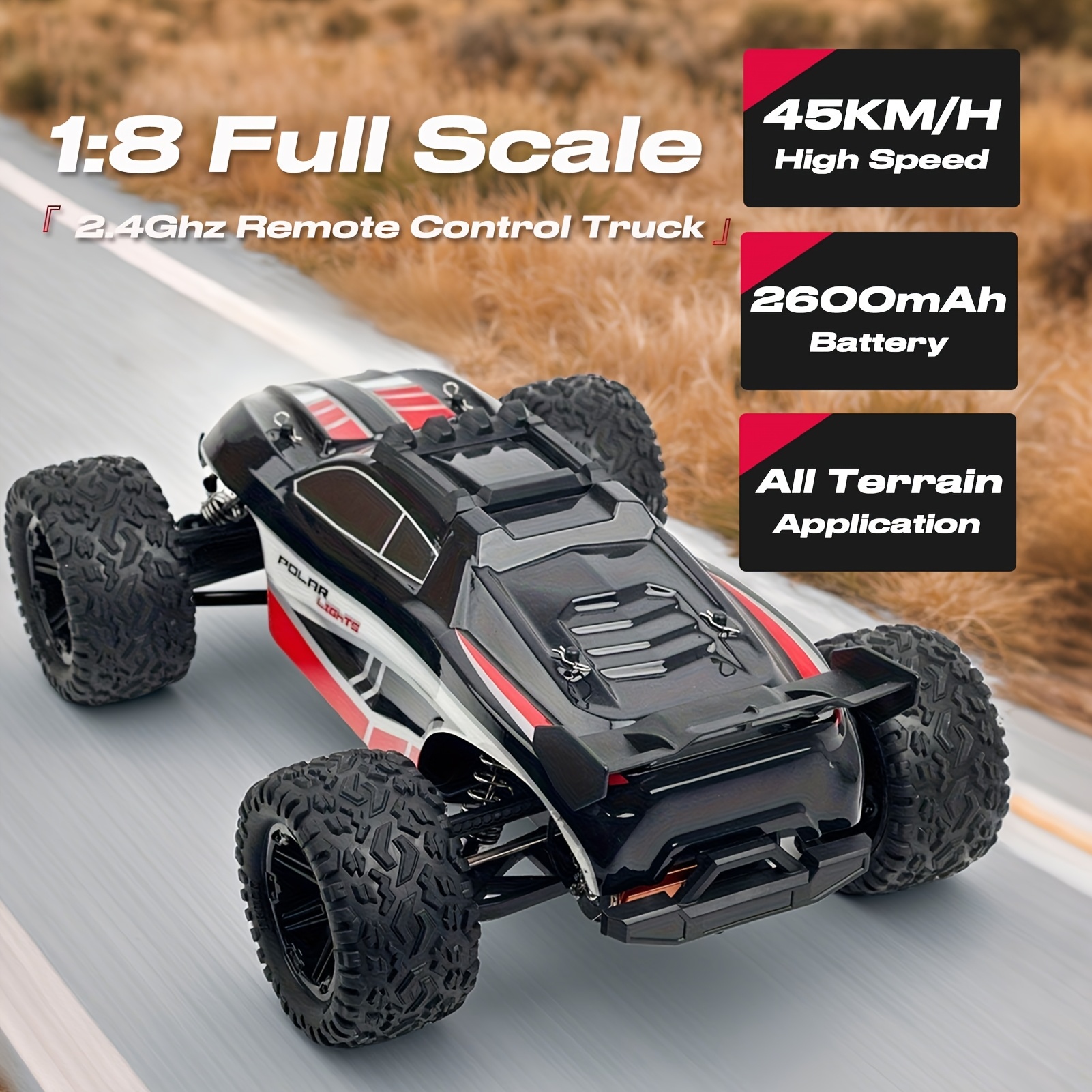 1:8 45KM/H Large RC Car, High Speed Remote Control Vehicle, Off-road RC Car Sport Utility Vehicle, Independent Shock Absorption, Fall And Crash Resistance, Vehicle Toys Gift, 2 Battery