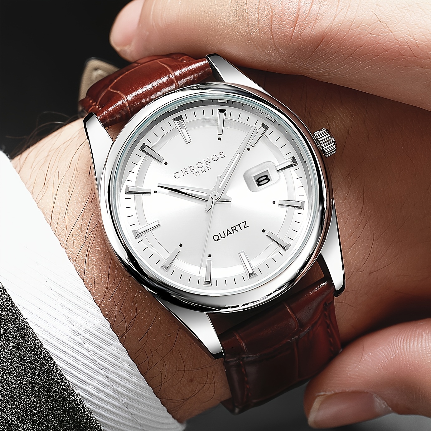 chinese dress ladies Peugeot Men's Watch Silver with Gold Bezel Brown Dial Leather Strap