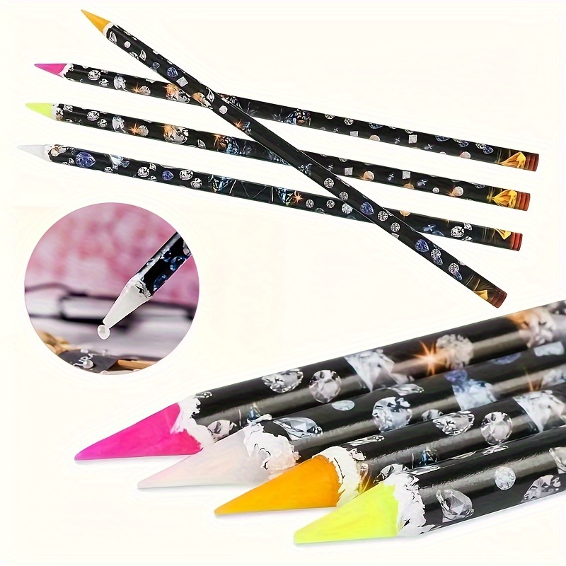 

4pcs Nail Rhinestone Crayons With Adhesive Pencils For Nail Art, Used For Diamond Drawing And Nail Decoration Picking Tools Eid Al-adha Mubarak