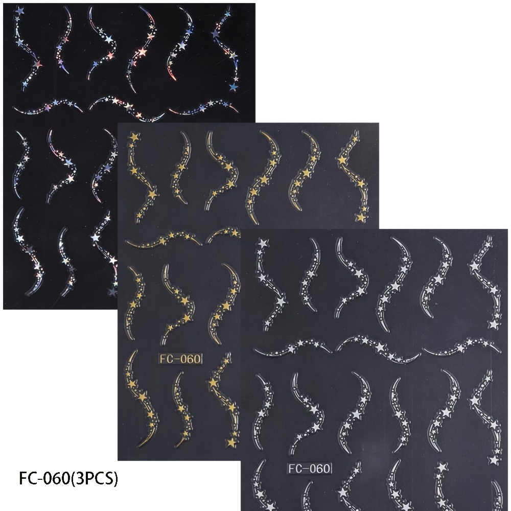 TEMU 3 Sheets Of Ins-style Premium Nail Stickers, Laser Shooting Star And Art, Simple And Clear Nude Nail Art For Diy