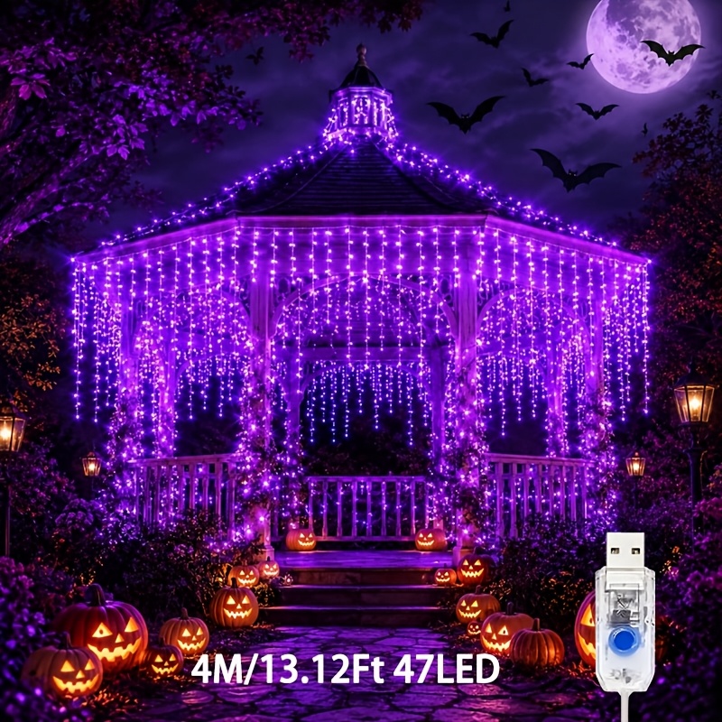 TEMU Halloween Decorations 194/104/47led Purple Usb Icicle String Lights, 10 , Halloween Lights, Christmas Decor Twinkle Lights, Christmas Tree