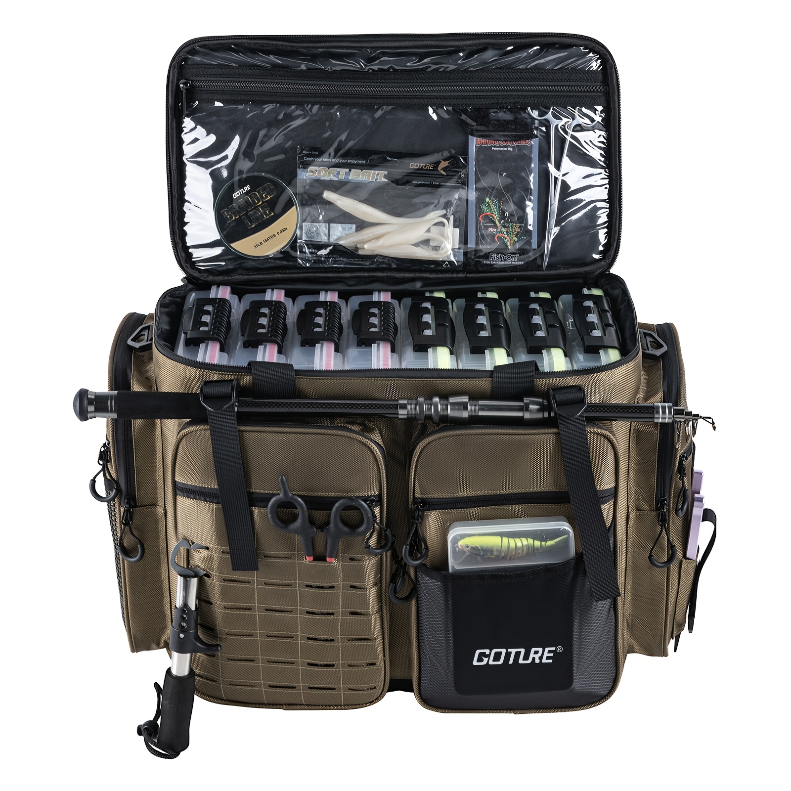 TEMU Grand sac de pêche Goture, peut contenir jusqu'à 8 plateaux 3700 Plus et 4 plateaux 3600 (non inclus), grand sac de rangement pour équipement de