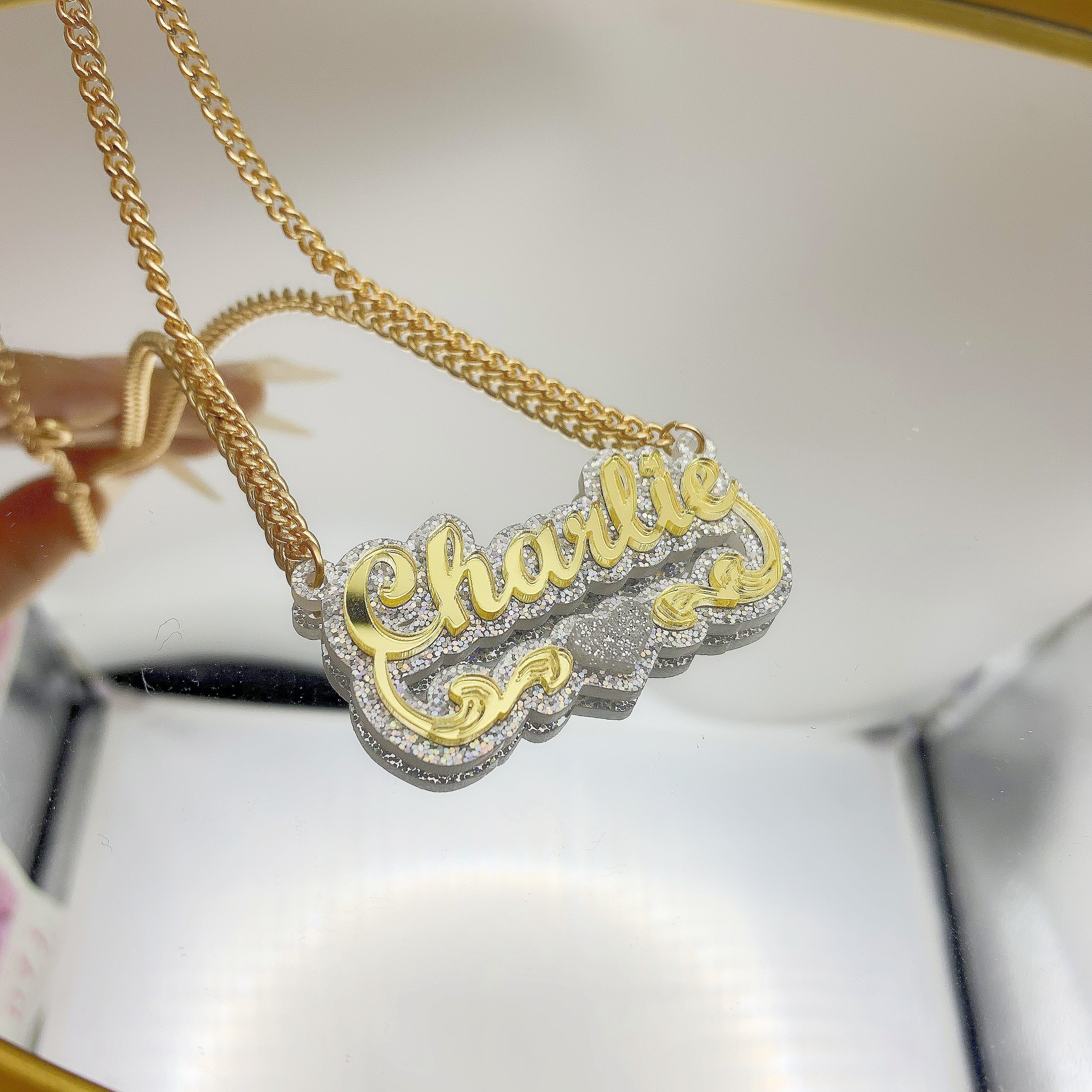 

Personalized Acrylic Name Pendant In Silver And Golden - Perfect Birthday Gift Or Valentine's Day Present