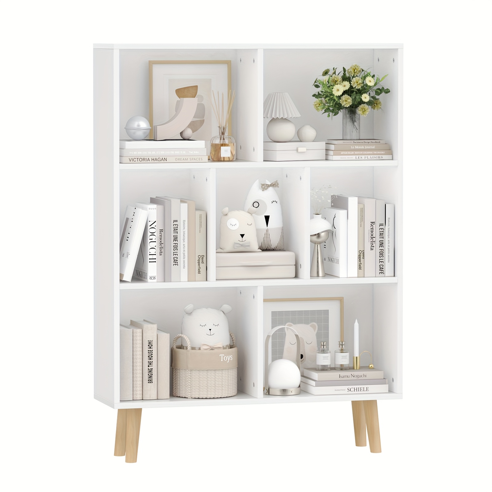 Bookshelf, Bookcase, Standing Shelf, Cube Shelf White With 7 Compartments, Storage Shelf, Book Shelf White, 80x24x110cm