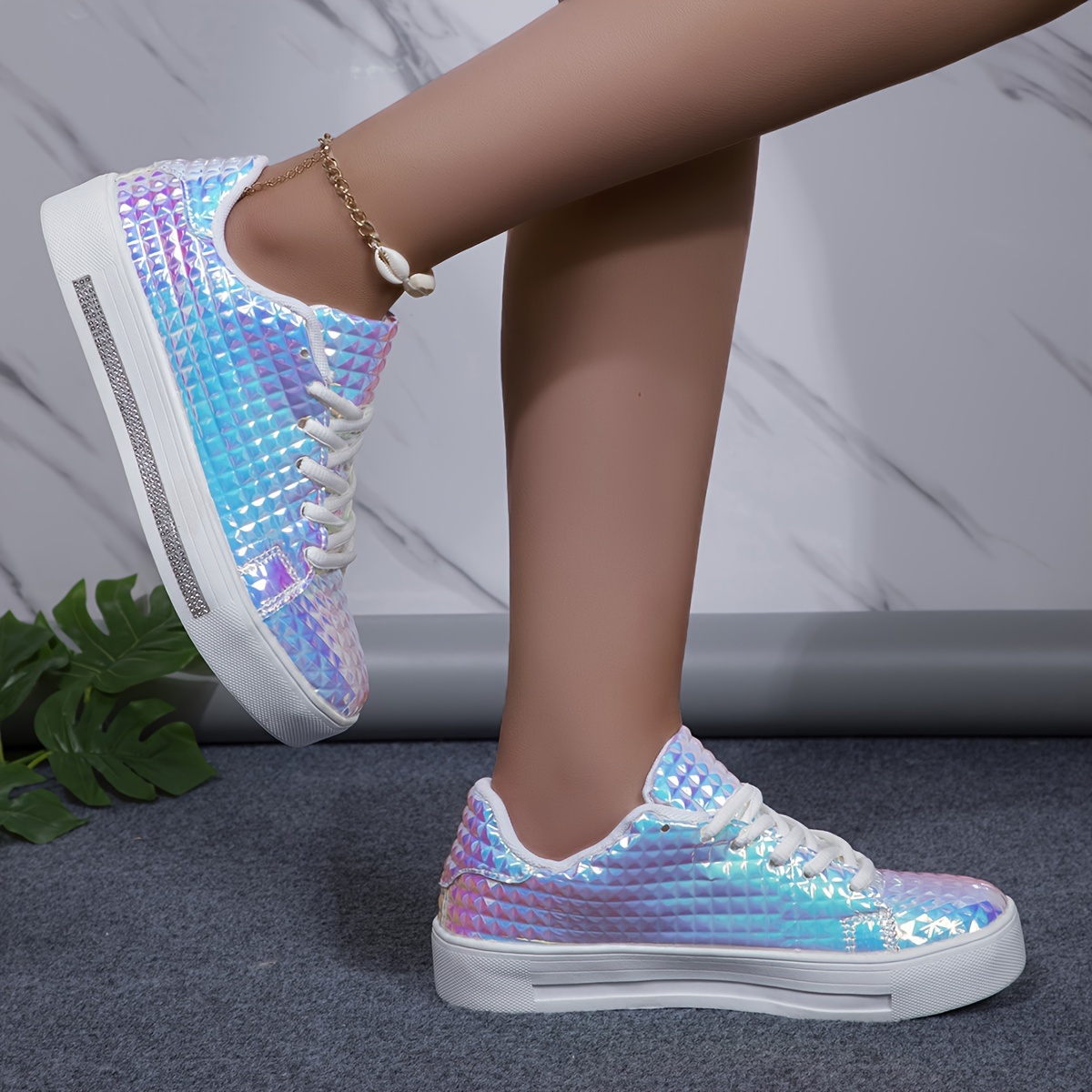 Women's Casual Comfortable Iridescent Shiny Flat Shoes, Women Shoes, Sneakers
