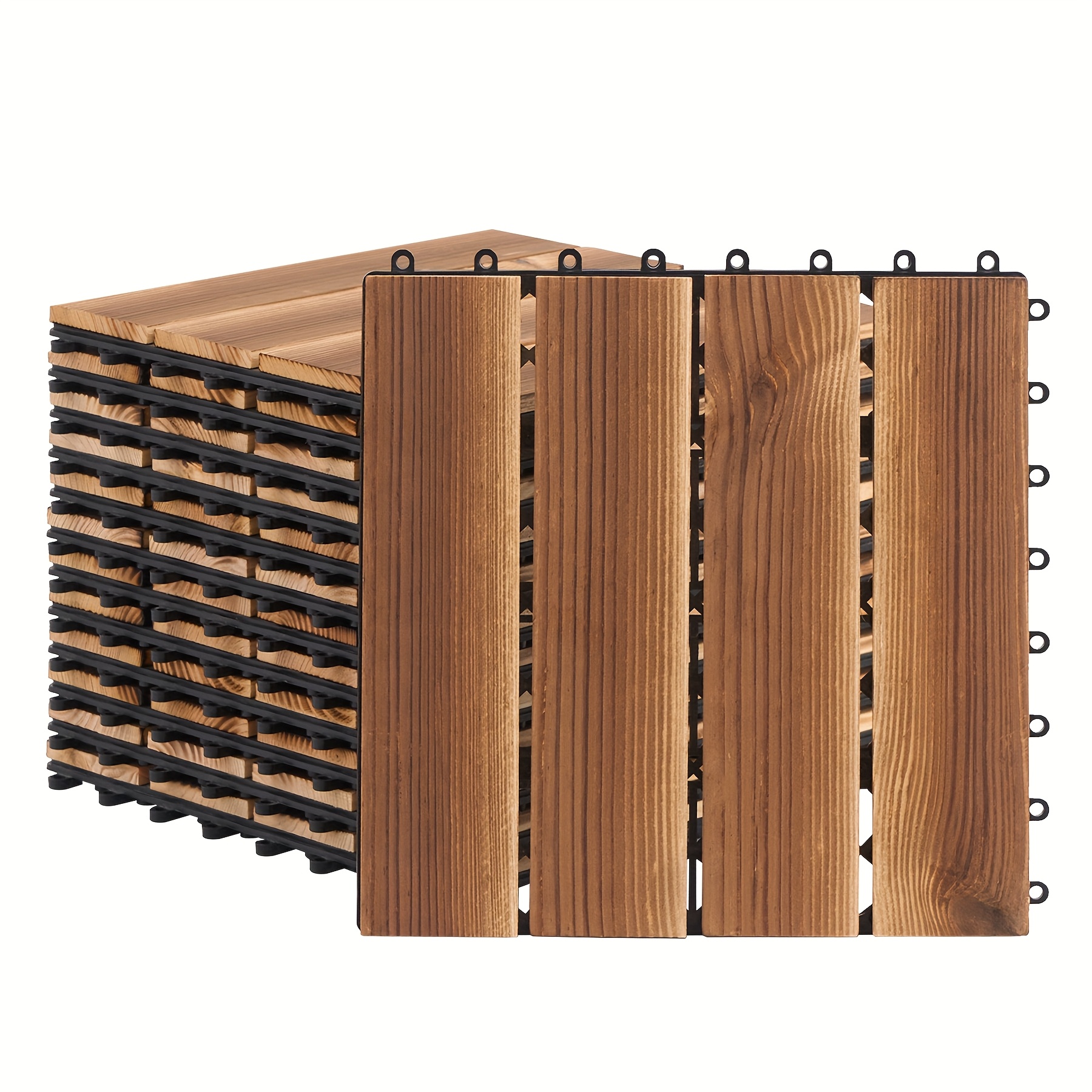 TEMU Acacia Wood Interlocking Patio Deck Tiles, Wooden Patio Flooring, Diy, For Indoor & Outdoor, 12 X 12in Wood Floor Tiles, For Patio Garden Deck,