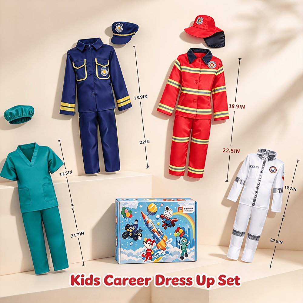 TEMU Four-piece Dress Up Costumes Boys Pretend Costumes For Kids To Play - Firefighter, , Astronaut, Doctor Role Play Toys - Christmas Birthday Gift