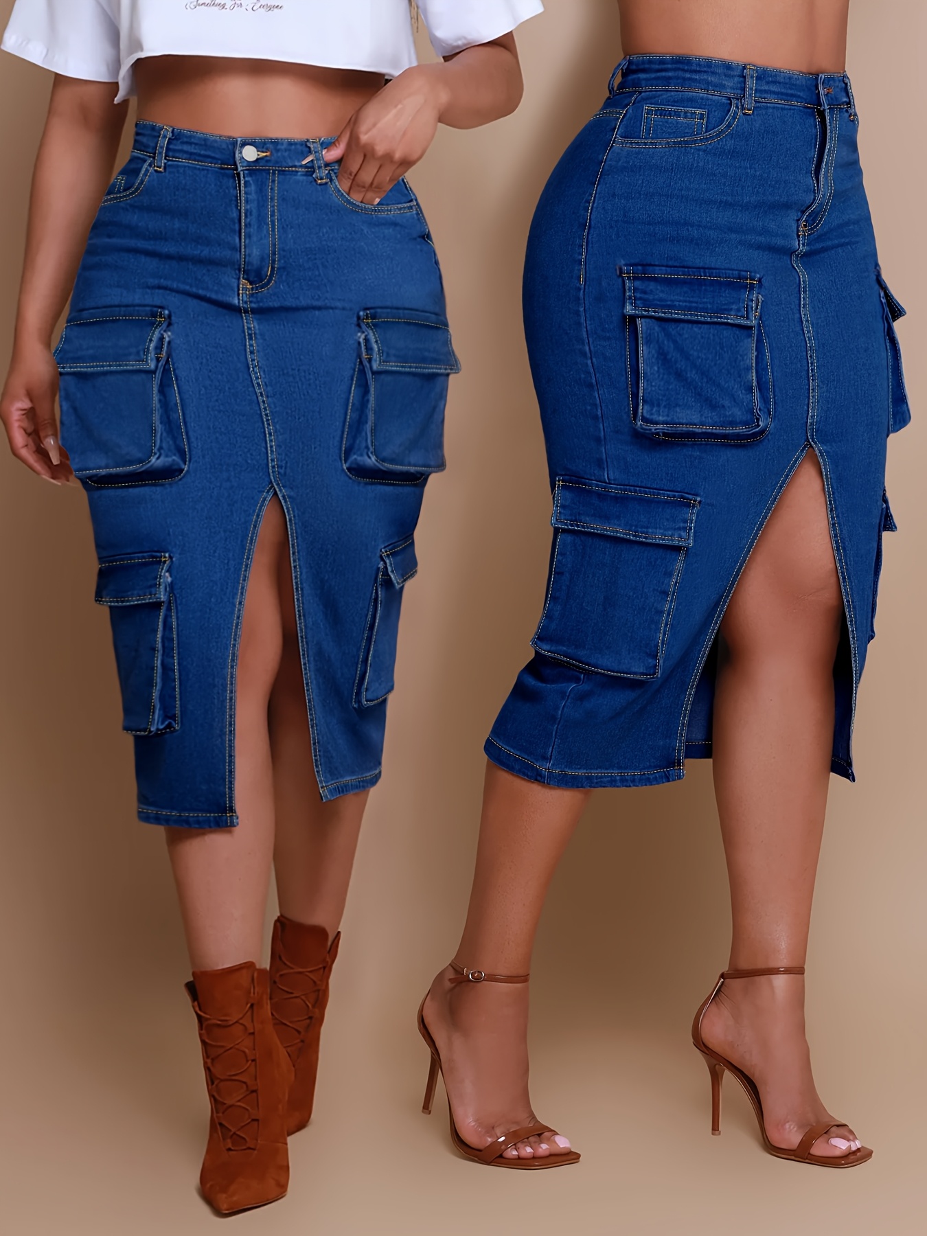 denim cargo skirt sold on Temu United States