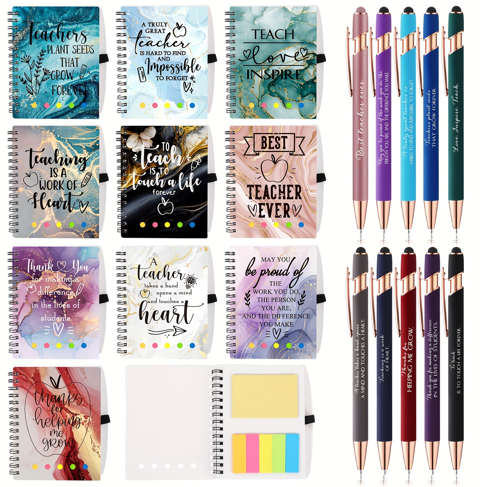 

10 Sets Teacher Appreciation Gifts Inspirational Spiral Notebooks With Motivational Ballpoint Pens Thank You Journal Gift Touch Screen Ballpoint Pen For Teacher Back To School Gifts