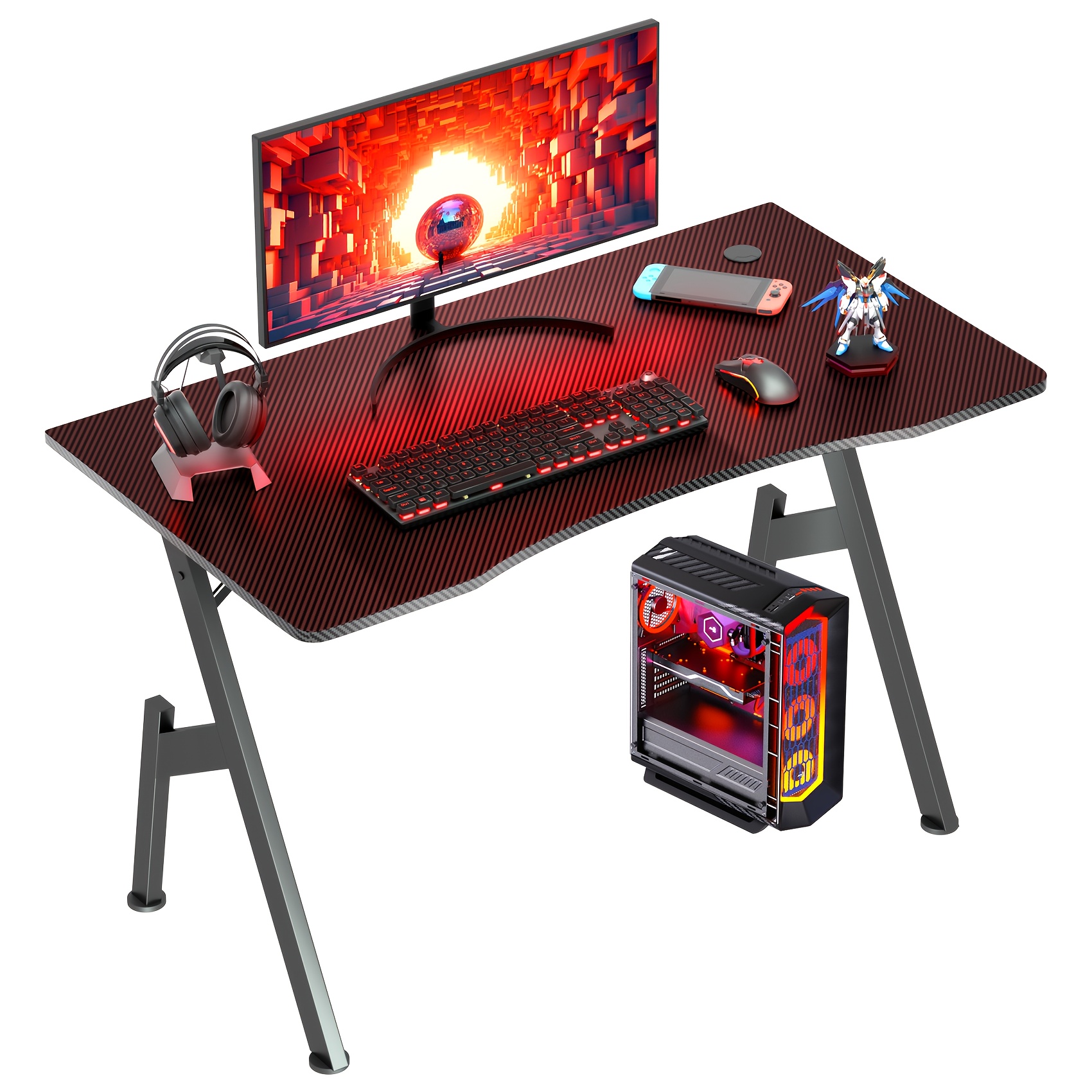 E-shop 40 Zoll A-förmiger Gaming Schreibtisch, Carbonfaser Desktop und ergonomischer Computer Schreibtisch, Büroschreibtische mit Fußpolstern, für