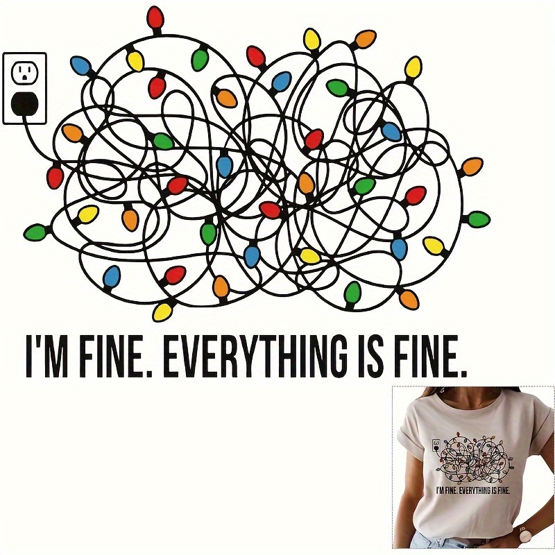 

Mixed Color Vinyl Iron-on Transfer Decals - "i'm Fine. Everything Is Fine." Christmas Lights Design For Diy Clothing, T-shirts, Jeans, Masks, And Backpacks