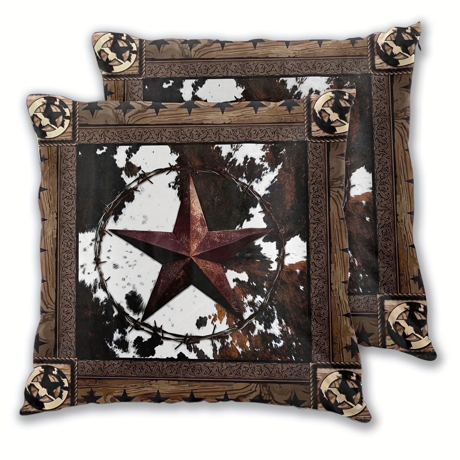 

Vintage Western Farm Animal Skin Decor Short Plush Throw Pillow Covers, Set Of 2, Print, Hand Wash Only, Zipper Closure, Bedroom Decor, Woven Polyester, 18x18 Inches No Pillow