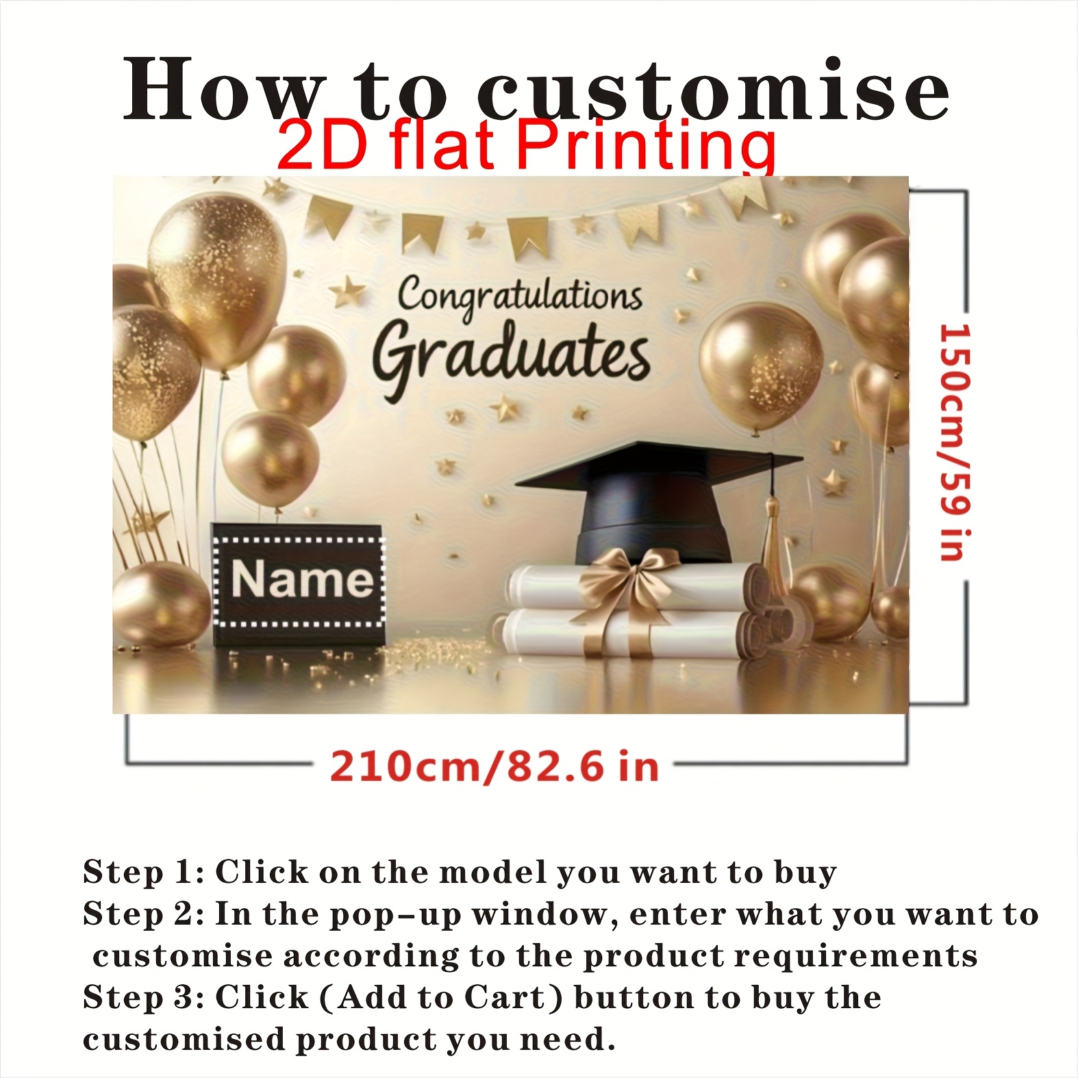 TEMU 2d Flat, 2d Flat - 2d Flat, 2d Flat - 2d Flat Banner, 1pc Custom Name Graduation Backdrop, Personalized Design, Golden Glitter Graduation Cap