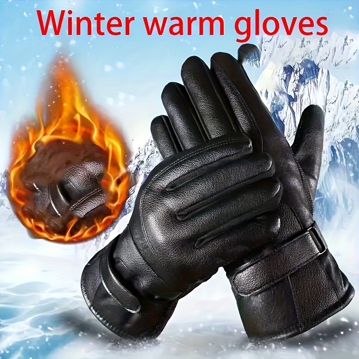 2pcs mens high quality pu leather winter warm touchscreen gloves with thermal lining ergonomic fit motorcycle skiing snowboarding   outdoor cold weather gloves with wrist strap reinforced palm compatible with smartphones tablets ideal for mens fashion winter activities   durable pu leather touchscreen functionality warm lining included Product details 3